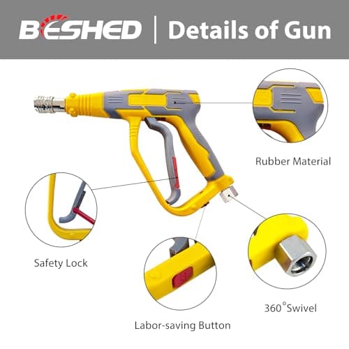 Pressure Washer Gun for High Power Cleaning with Quick Connect Fittings, 5000 PSI, BE007