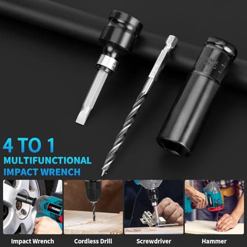 Cordless Impact Gun, 21V Impact Wrench, Socket Screw Drill Converter & Fast Charger, Compact Impact Wrench for Household Tool Car