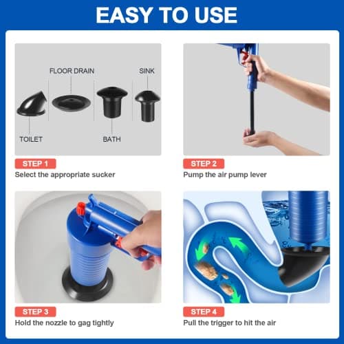 Toilet Plunger, Drain Blaster, Sink Plunger, Drain Clog Remover, Drain Blaster Gun, Toilet Plunger-Blue for Household